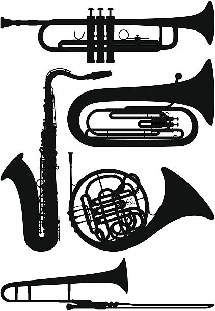 ilustrações de stock, clip art, desenhos animados e ícones de instrumentos de sopro - brass instrument