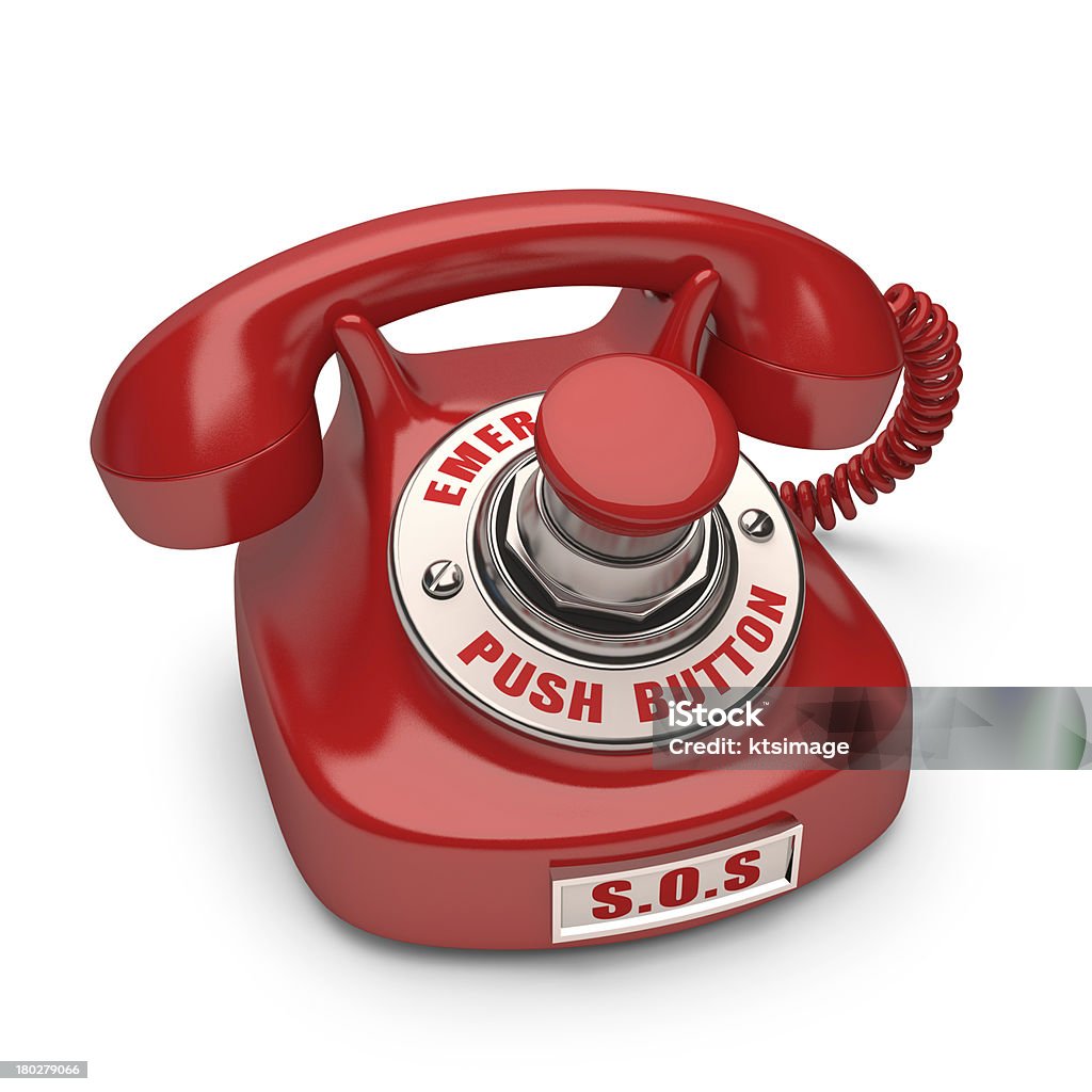 Push Button Red phone with emergency button. Push the button to call. Accidents and Disasters Stock Photo