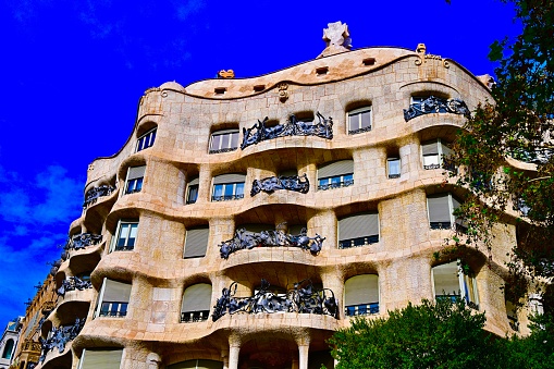 Barcelona, Spain; 10/31/2023- Known as La Pedrera is a Modernista building I Barcelona, Catalonis, Spain.It was designed as a private residence by architect Antoni Gaudi.