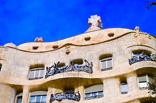 Barcelona, Spain; 10/31/2023- Known as La Pedrera is a Modernista building I Barcelona, Catalonis, Spain.It was designed as a private residence by architect Antoni Gaudi.