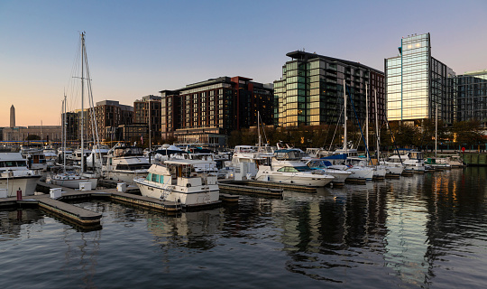 The District Wharf in Washington, DC waterfront in mid November sunset