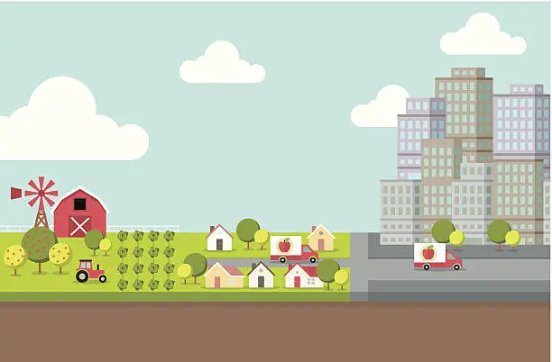 Vector illustration of Farm and City