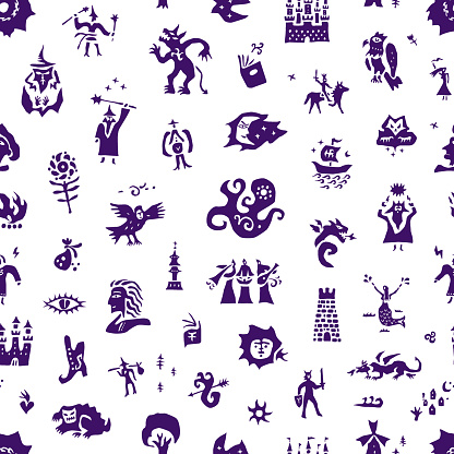 Fairy story seamless pattern illustration backgrounds icon cartoons