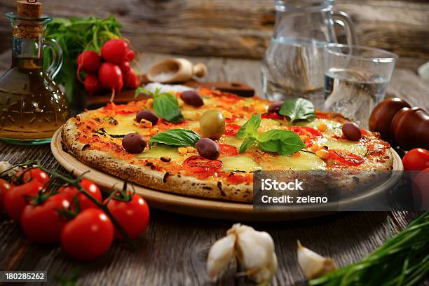 Pizza Stock Photo - Download Image Now - Baked, Basil, Black Olive