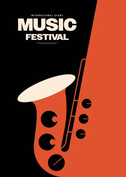 Music festival poster template design background with saxophone vintage retro style Music festival poster template design background with saxophone vintage retro style. Design element can be used for backdrop, banner, brochure, leaflet, flyer, print, vector illustration sax arts and crafts stock illustrations