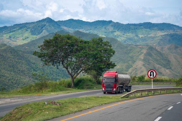 istock Red truck on a Colombian highway. 1802908274