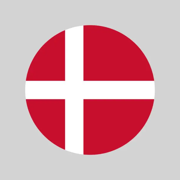 Vector illustration of made in Denmark, round with danish national flag colors, circle vector icon