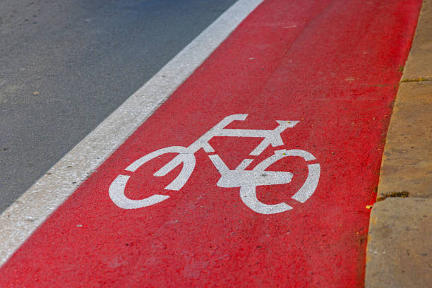 istock Red Bike Lane Sign 1802928841