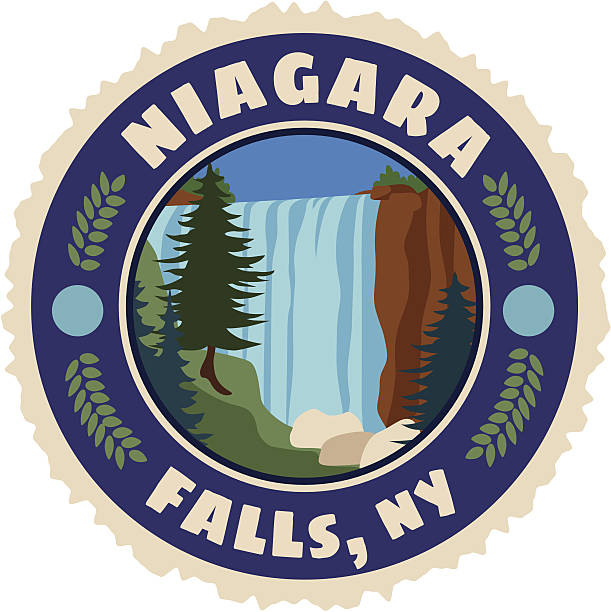 Niagra Falls luggage label or travel sticker vector art illustration
