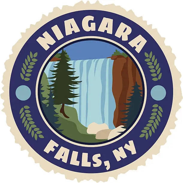 Vector illustration of Niagra Falls luggage label or travel sticker