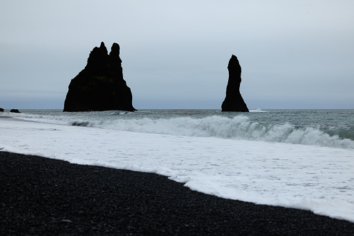 waves crashing on Reynisfjara Beach, Iceland