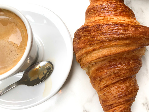 Paris, France: Cappuccino and Croissant Overhead Close-Up