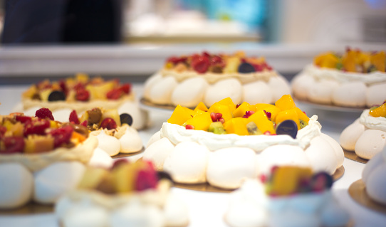 Paris, France: Meringue-Fruit Cakes in Bakery Window