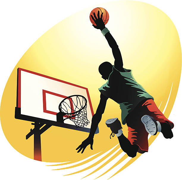 Powerful Slam Dunk Images are placed on separate layers. Background easy to remove if needed. silhouette of basketball player slam dunk stock illustrations
