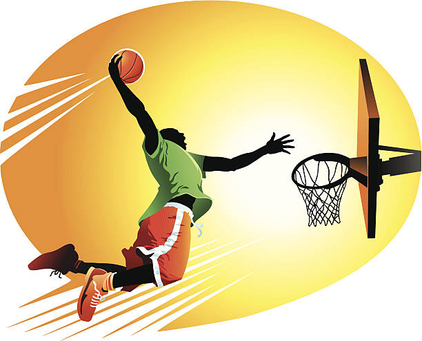 Slam Dunk Images are placed on separate layers. Background easy to remove if needed. silhouette of basketball player slam dunk stock illustrations
