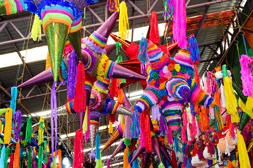 Mexican piñatas in mercado de jamaica mexico