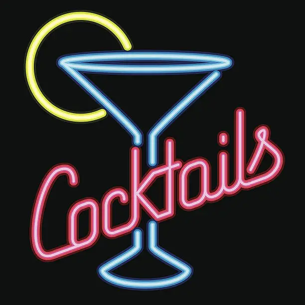 Vector illustration of Neon Sign Cocktail Lounge Icon