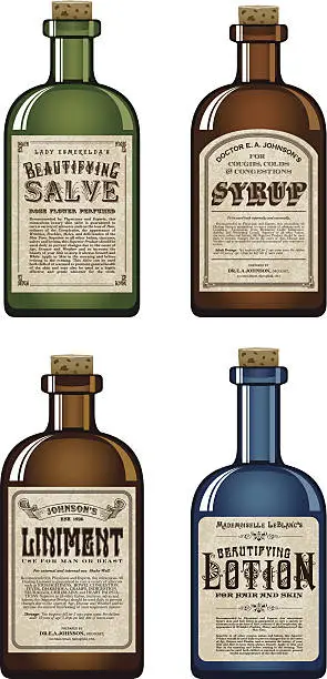 Vector illustration of Old fashioned medicine bottles