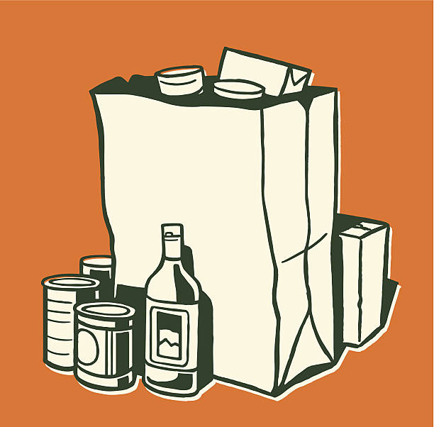 ilustraciones, imágenes clip art, dibujos animados e iconos de stock de comestibles - paper bag illustrations