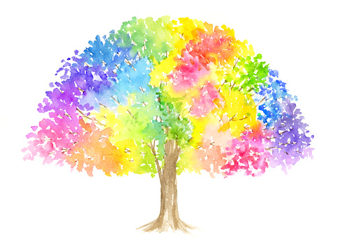 Watercolor painting of colorful tree