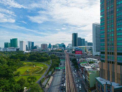 Aerial view Chatuchak green central park with office building JJ market Bangkok Thailand