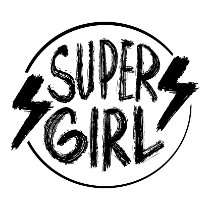 Super girl. Hand drawn lettering phrase in circle. Vector illustration.