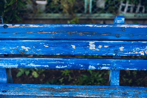 Recycled plastic re-manufactured into a blue picnic bench