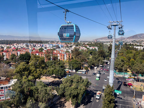 Mexico City, Mexico, November 18th, 2023. Cablebus Line 1, cable car line used as public transit system in Mexico City metropolitan area