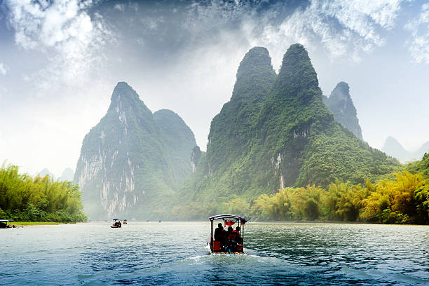 guilin Beautiful Yu Long river Karst mountain landscape in Yangshuo Guilin, China karst formation photos stock pictures, royalty-free photos & images