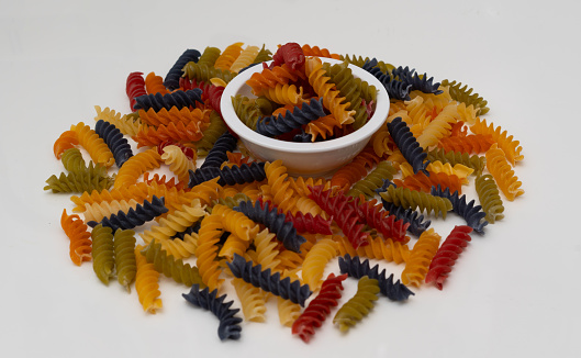 multicolor spiral pasta or macaroni