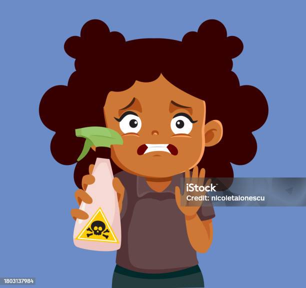 Less Toxic Cartoon Child Holding A Toxic Recipient Feeling Unsafe Vector Cartoon ...