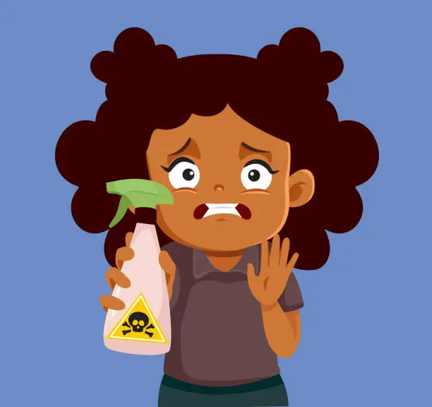 Vector illustration of Child Holding a Toxic Recipient Feeling Unsafe Vector Cartoon Illustration