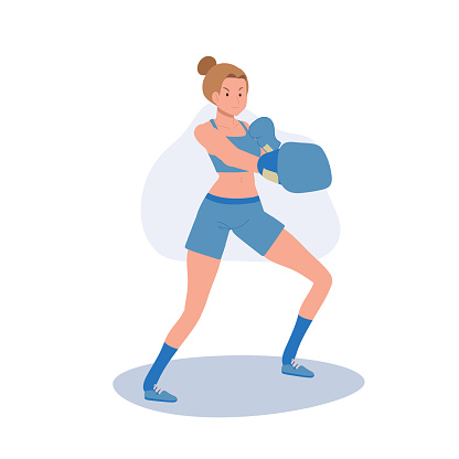 Active Sports Woman Boxing with Confidence. Powerful Female Boxer in Gym Workout Session