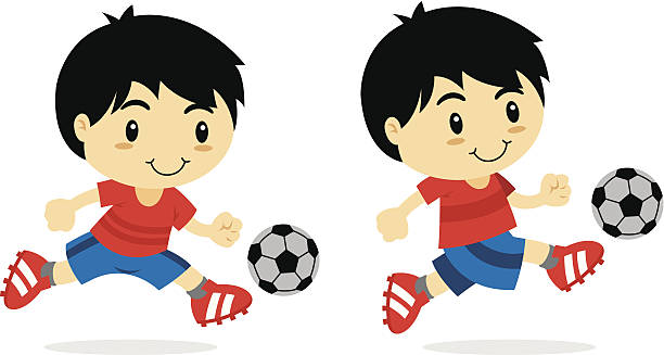 Kid Cartoon playing soccer vector art illustration