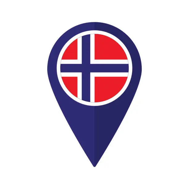 Vector illustration of Flag of Norway flag on map pinpoint icon isolated blue color