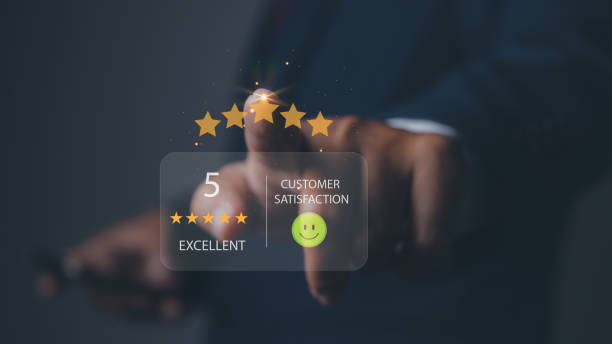 istock Customer satisfaction experience with five star icon and excellent. 1803199966