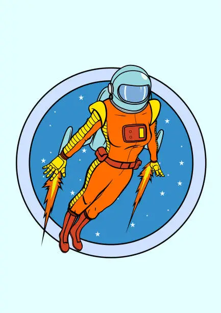 Vector illustration of Vector Retro Flying Female Astronaut Logo Stock Illustration