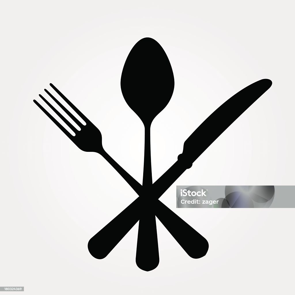 A picture of a black spoon for and knife Black cutlery setting isolated on white background. EPS version 10 with transparency included in download. Spoon stock vector