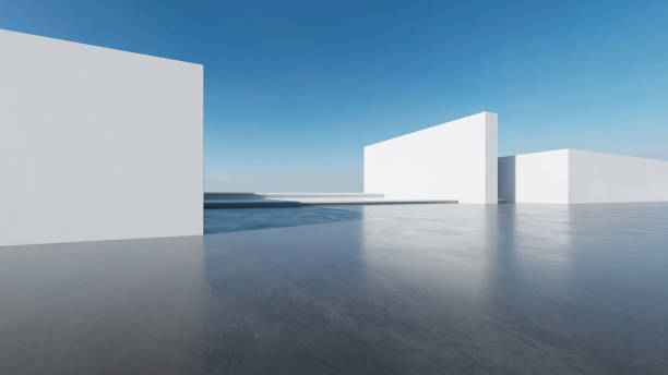 istock 3d render of abstract futuristic architecture with empty concrete floor. Scene for car presentation. 1803257662