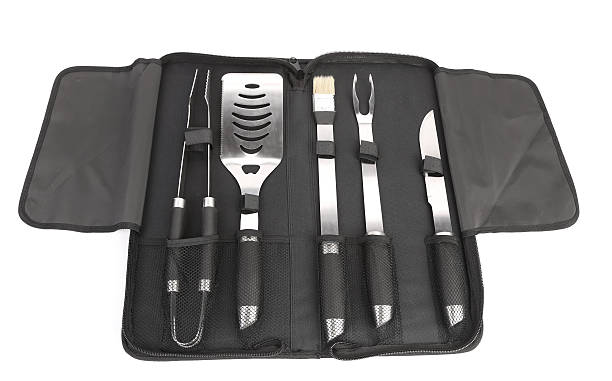 istock Set of tools for bbq in black bag. 180326235