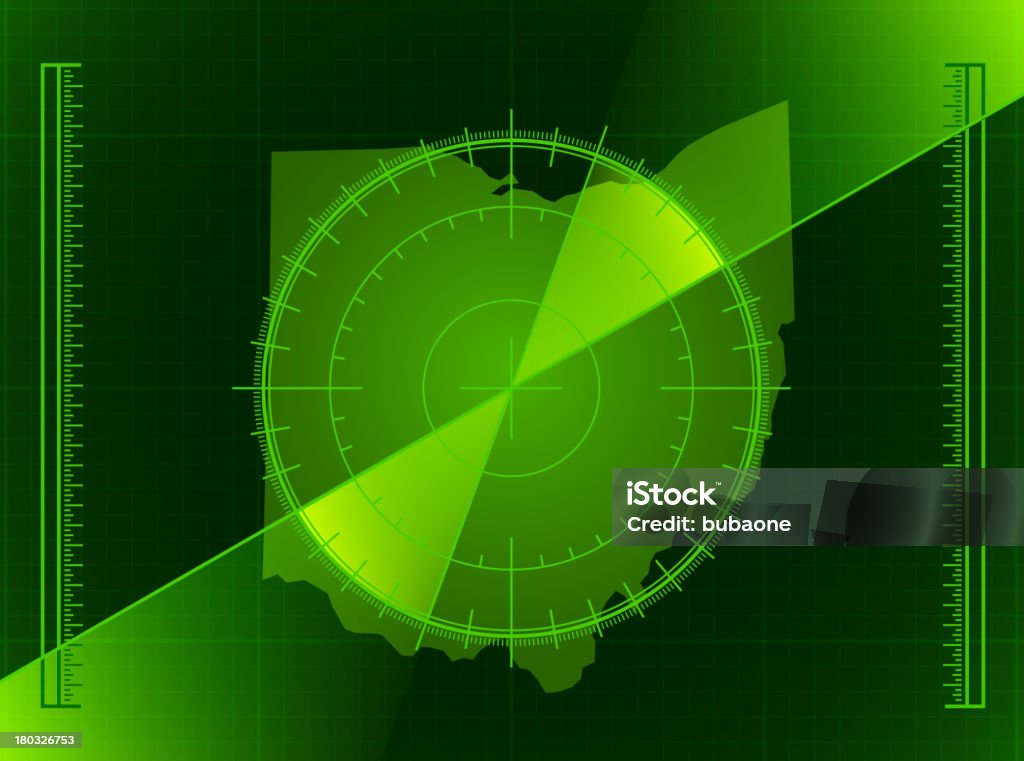 Schermo Radar verde e l'Ohio State mappa - arte vettoriale royalty-free di Allerta