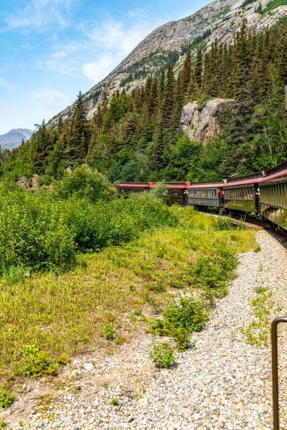 istock White Pass Summit excursion tour train in the mountains, Alaska, USA. 1803276107