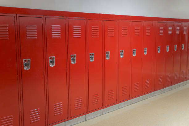 istock close up on red lockers in the school 1803277163