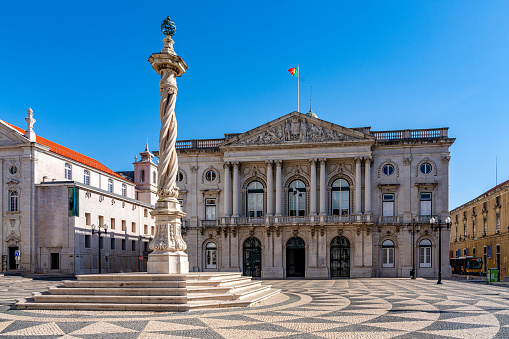 The view of Municipal Square and the City Hall building, Lisbon, Portugal.