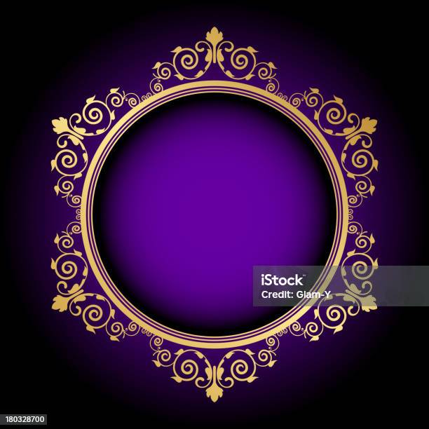 Ouro Moldura Floral Sobre Fundo Roxo - Arte vetorial de stock e mais imagens de Dourado - Cores - Dourado - Cores, Ilustração, Ninguém