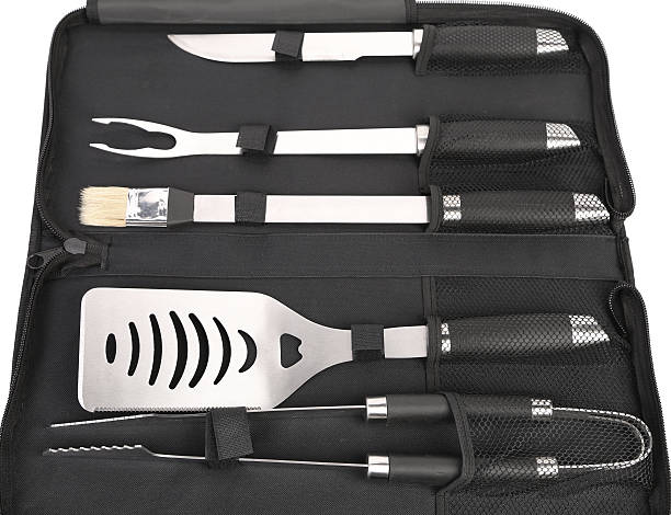 istock Set of tools for bbq in black bag. 180328899