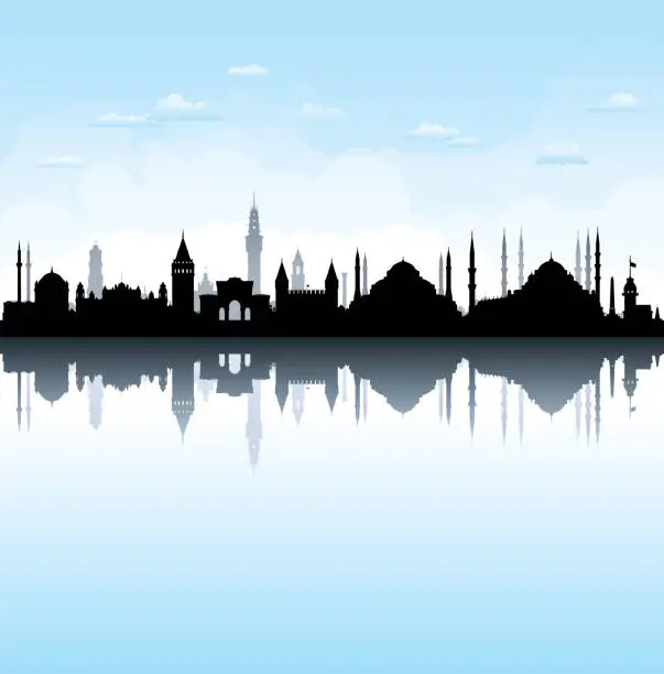 Vector illustration of Istanbul Skyline Silhouette (All Buildings Are Complete and Moveable)
