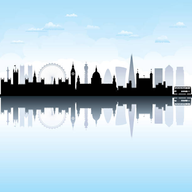 silhouette der londoner skyline (alle gebäude sind vollständig und beweglich) - london england urban scene 30 st mary axe city stock-grafiken, -clipart, -cartoons und -symbole