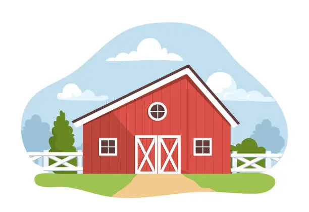 Vector illustration of Farm red building vector