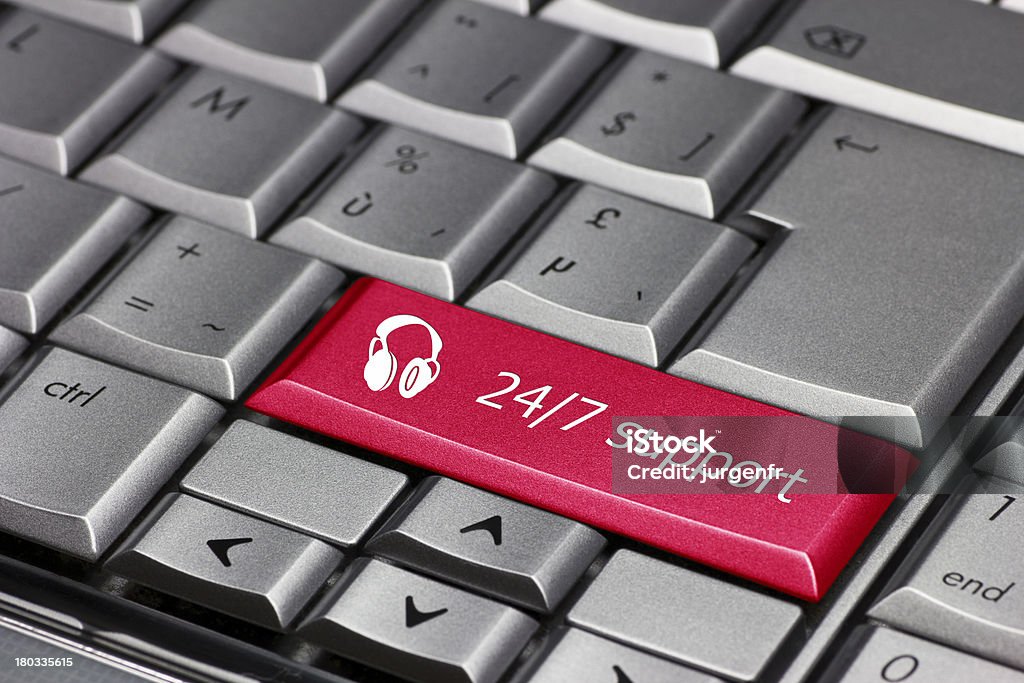 Computer key - 24/7 support with headphone icon 24-7 Stock Photo